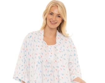 Suzy & Me Women's Lightweight Feather Print Wrapover Dressing Gown / Robe. 10/12-24/26.