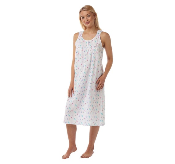 Ladies Suzy u0026 Me Polycotton Feather Print Strappy Nightdress. - Etsy UK