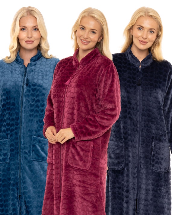 OHS Dressing Gown Hooded Teddy Marl Star Fleece Warm Womens Ladies Soft Robe  | eBay