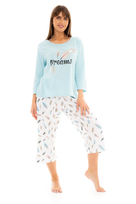 Ladies Suzy u0026 Me Dreams 100% Cotton 3/4 Sleeve Crop Pyjamas - Etsy UK