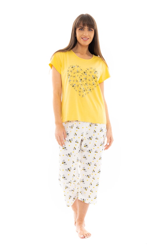 Ladies Suzy Me Yellow Bee Heart Design 100 Cotton Jersey Crop