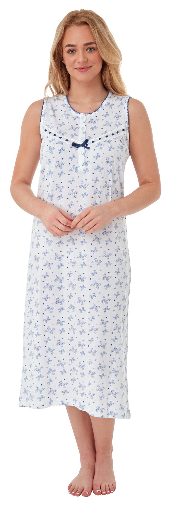 Ladies \'suzy & Me\' Sleeveless 100% Cotton Jersey Butterfly Print Nightdress.  Navy or Cerise. Sizes 8/10-24/26 - Etsy