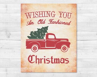 Vintage Christmas Tree Truck SVG, Red Christmas Tree Truck, Christmas Truck SVG, Sign, Vector, DXF, Print, Joanna Gaines, Magnolia Farms