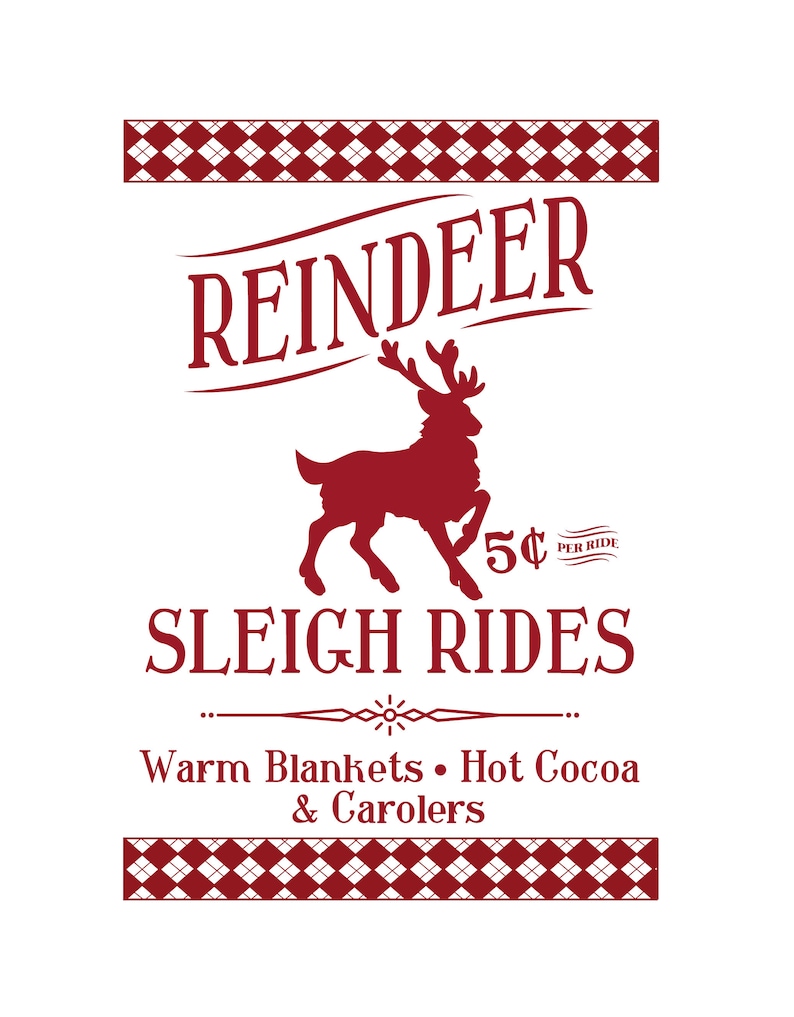 Christmas Sign Reindeer SVG Vintage Christmas SVG Print | Etsy