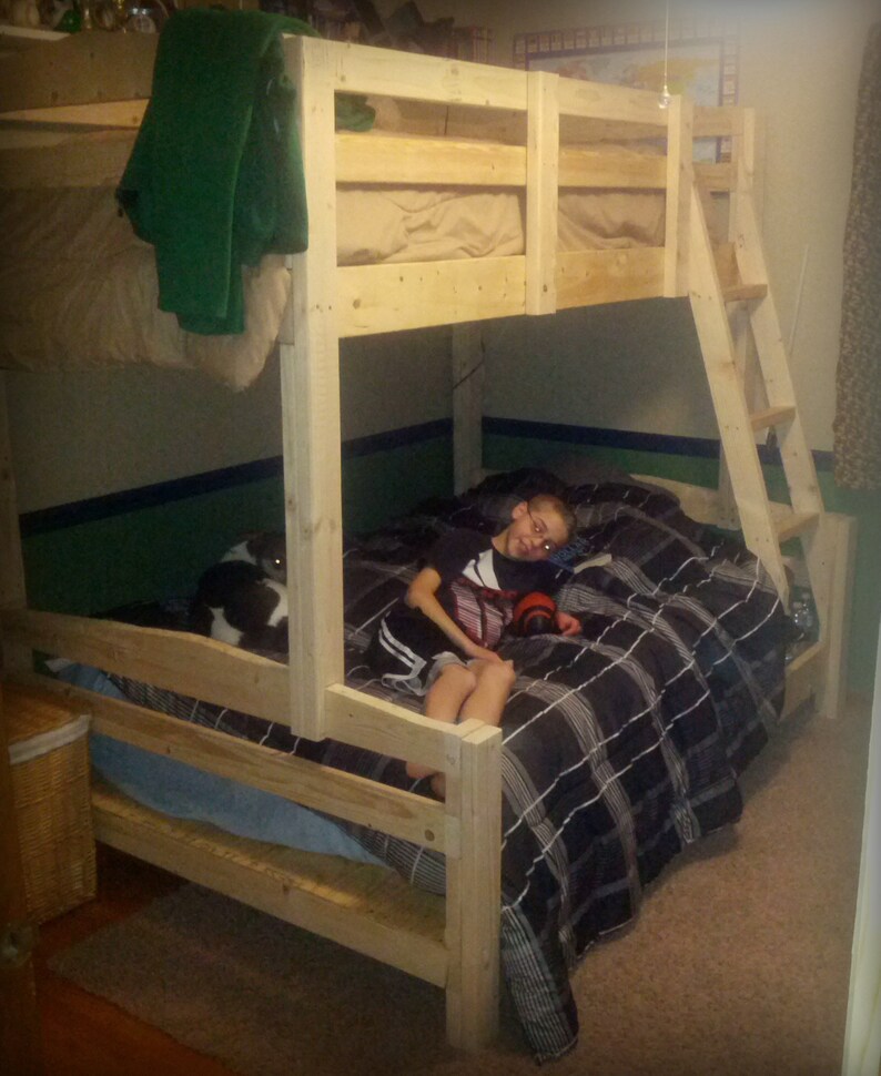 DIY Bunk Bed Plan to Build Your Own King Over Queen Over Full Etsy