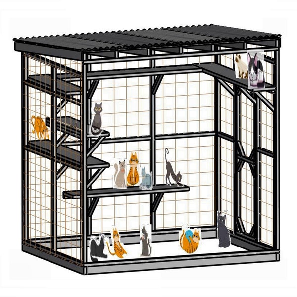 Livre d'instructions DIY Catio ; Plan de modèle PDF téléchargeable numérique pour construire facilement un abri pour chat de luxe 6 x 8, 3 côtés.