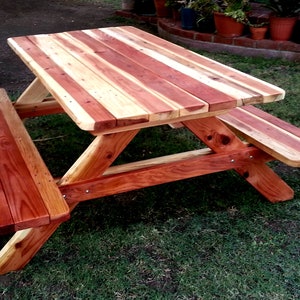 DIY Picnic Table How-to Book; Digital Downloadable PDF Pattern Plan to Easily Build 7&#39; Family Sized with Attached Bench Seats