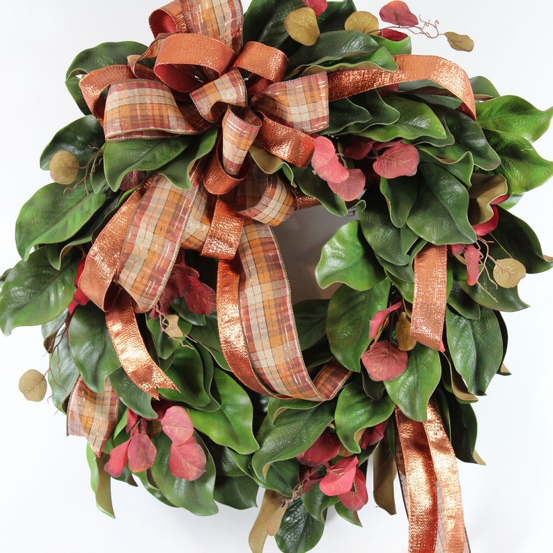 Elegant Fall Magnolia Wreath For The Front Door Front Porch Etsy