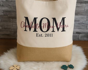 Personalized Mom & Grandma Bag | Jute Canvas Bag | Name and Year of Your Choice | Gift for Mom and Grandma