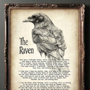 The Raven Poe Edgar Allan Poe, druckbare Wandkunst Nevermore Print Poesie Poster Aquarell Malerei Vintage Cottagecore DIGITALER DOWNLOAD