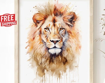 Lion wall art Watercolor painting Nursery wall decor CANVAS PRINT Animal picture Colorful artwork Home decor poster Modern wildlife gift