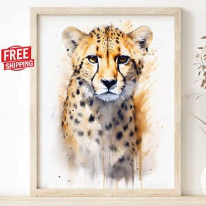 Cheetah Artwork Canvas Print, Watercolor Painting Safari wall Decor Animal Poster Home Decor Wall Art Boho Modern Gift Contemporary Picture