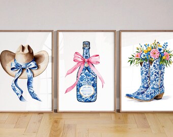 Cowboy Boots & Hat - Coastal Cowgirl Wall Art Prints, Western College Dorm Decor, DIGITAL DOWNLOAD