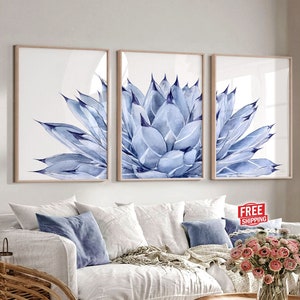 Cactus wall art Cacti art print Navy blue art Agave print Cacti drawing Cacti watercolor flower Above bed wall decor Over the bed decor
