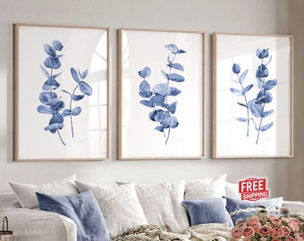 Blue Wall Art Blue Flower Botanical Prints Set of 3 Flower Botanical Posters Flower Watercolor Art Watercolor Botanical Art WBOT101-WBOT103 (28cm x 36cm