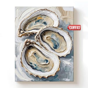Nautical Oyster Shell Wall Art Print - Coastal Beach House Decor, Oil Painting, Sea Shells On Canvas Or Paper, Hand Painted Ocean Artwork