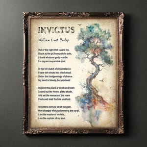 Invictus Poem Print Poetry Printable Wall Art, William Ernest Henley Inspirational Quotes Motivational Poster Library Decor DIGITAL DOWNLOAD