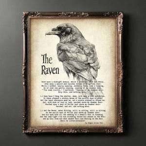 The Raven Poem Edgar Allan Poe, Printable Wall Art Nevermore Print ...