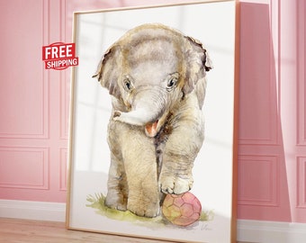 Elephant gifts Safari nursery decor Baby animal wall art Watercolor painting CANVAS print Jungle illustration Funny picture Cute kids poster