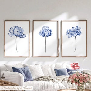 Blue Printable Wall Art Peony Painting Bedroom Wall Decor Living Room Flowers DOWNLOADABLE PRINTS Over The Bed Floral Boho Minimalist Poster
