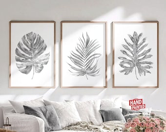 Palm leaf print Black and white wall art printable Tropical decor Monstera print