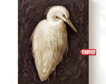 Heron Bird Wall Art Print, Vintage Wildlife Painting, Moody Gothic Canvas, Dark Academia Decor