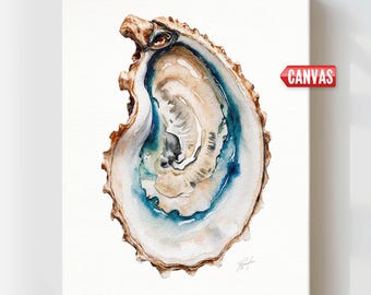 Oyster Shell Print Nautical Coastal Wall Art Beach House Decor, Watercolor Painting Dining Room Seafood Hand Painted Drawing Large Poster