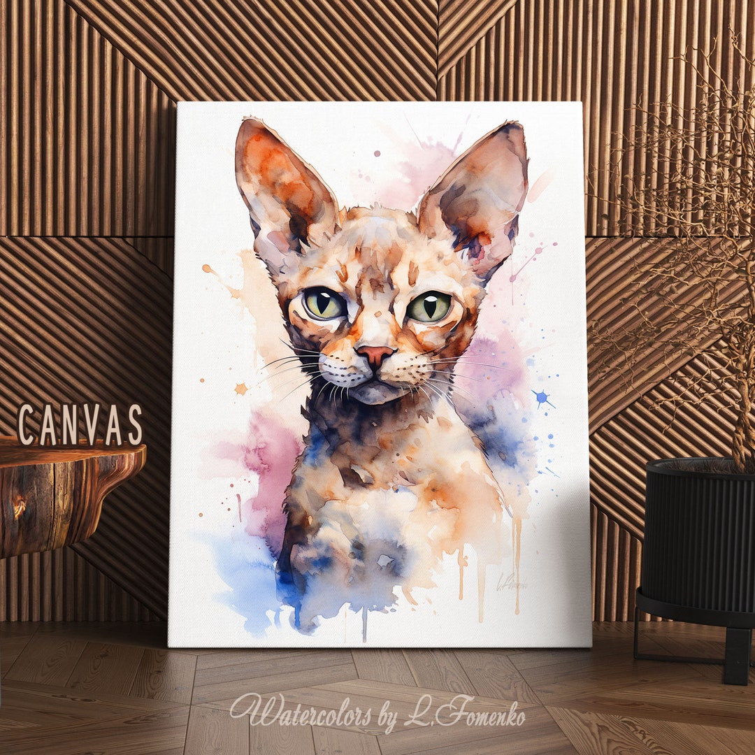 Devon Rex Cat Print Wall Art Watercolor Painting Canvas Poster Cat ...