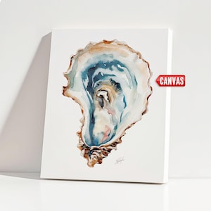 Oyster Shell Watercolor Painting, Coastal Wall Art Print,  Hand Painted Illustration, Beach Wall Decor Modern Poster Marine Kitchen Picture