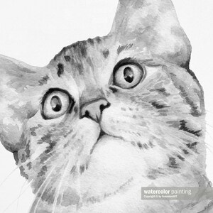 Grey cat painting Tabby cat decor Nursery wall art prints of original watercolor artwork Funny cat poster Cat lover gift Pet pictures image 8