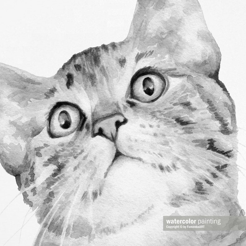 Grey cat painting Tabby cat decor Nursery wall art prints of original watercolor artwork Funny cat poster Cat lover gift Pet pictures image 8
