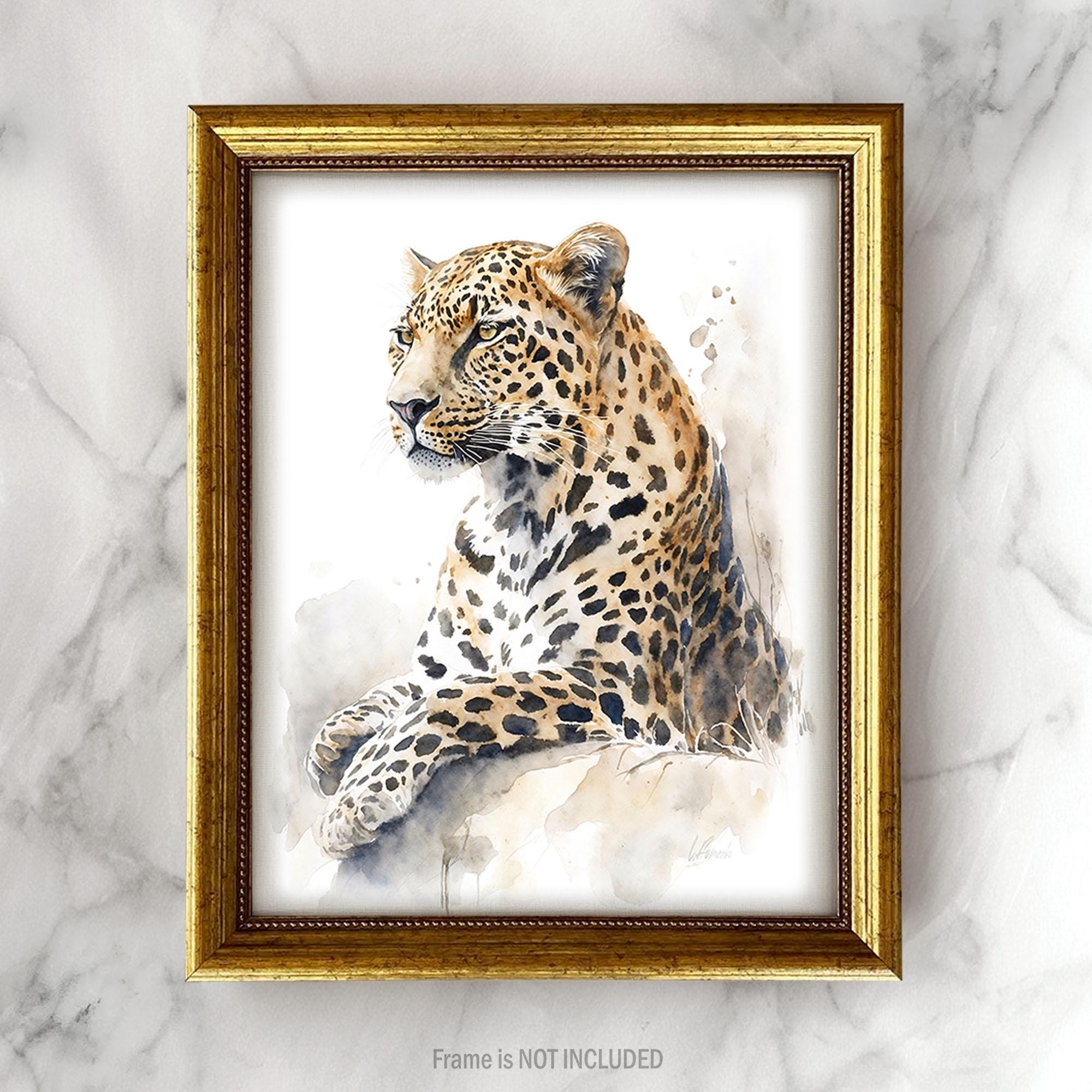 Female Leopard Print Wall Art - Watercolor Painting, Wild Animal Artwork On Canvas, Safari Leopardess Picture African Gift for Girl Woman