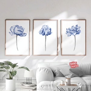 Blue Printable Wall Art Peony Painting Bedroom Wall Decor Living Room Flowers DOWNLOADABLE PRINTS Over The Bed Floral Boho Minimalist Poster