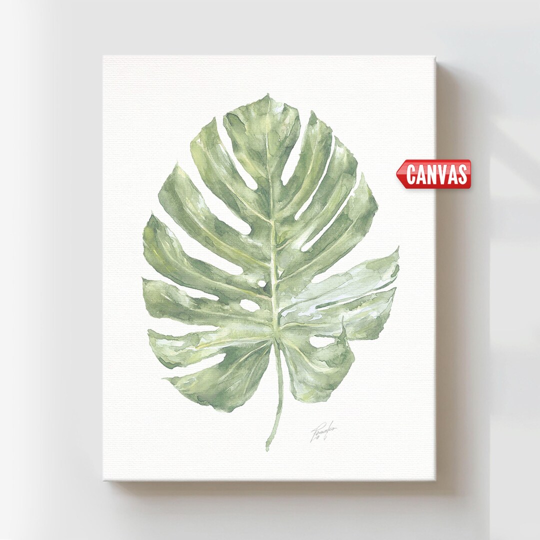 Tropical Decor: Monstera Wall Art Print, Green Leaf Watercolor Painting ...