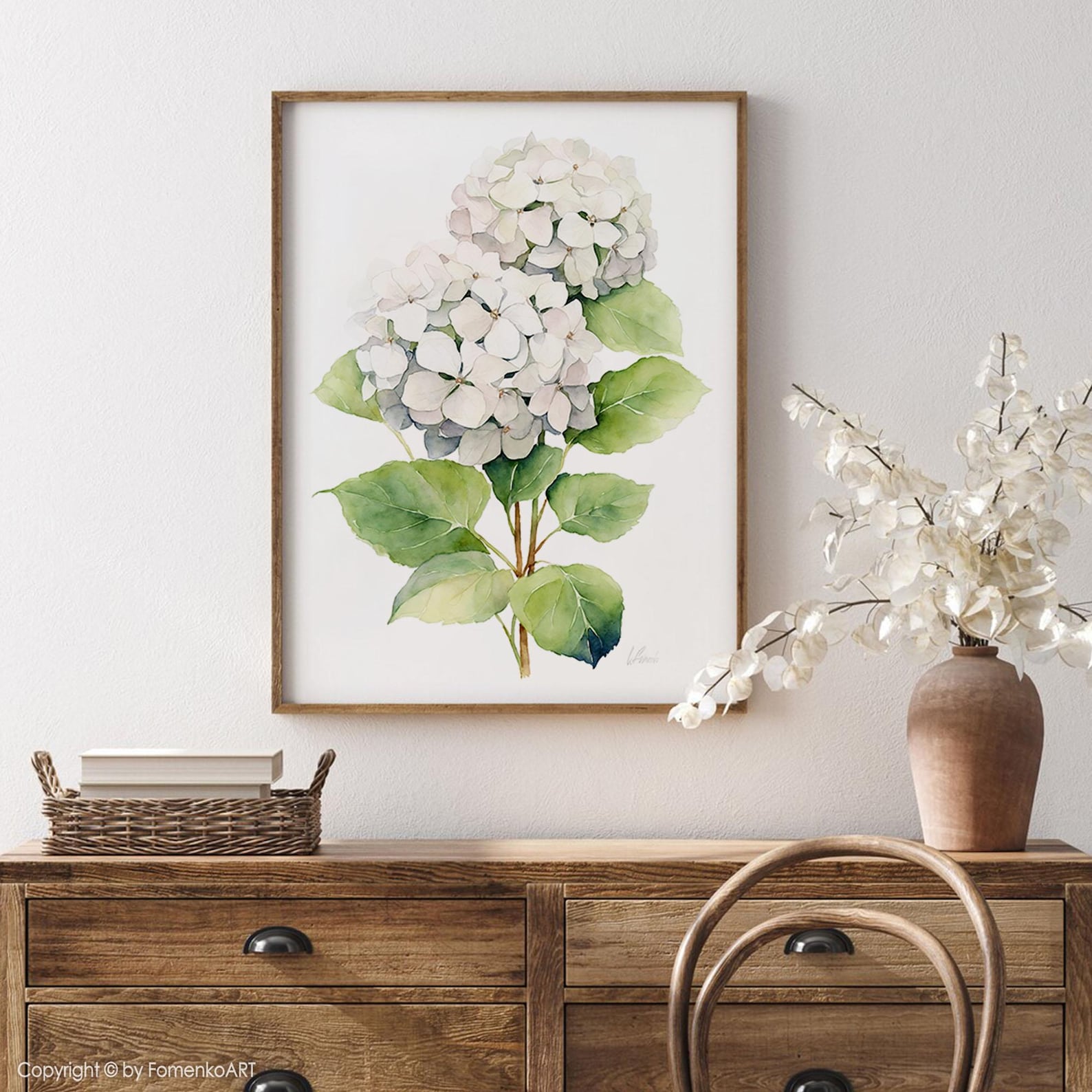 White Hydrangea Painting Watercolor Wall Art PRINT Floral Wall Decor ...