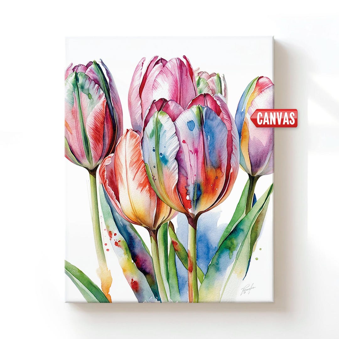 Tulip Flowers Wall Art PRINT - Watercolor Painting, Large Canvas ...