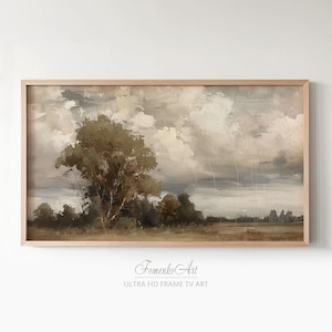 Spring Decor Rustic Landscape Samsung FRAME TV Art, Vintage Oil Painting Country Farmhouse Antique Cottage Moody Wall Art Digital Download