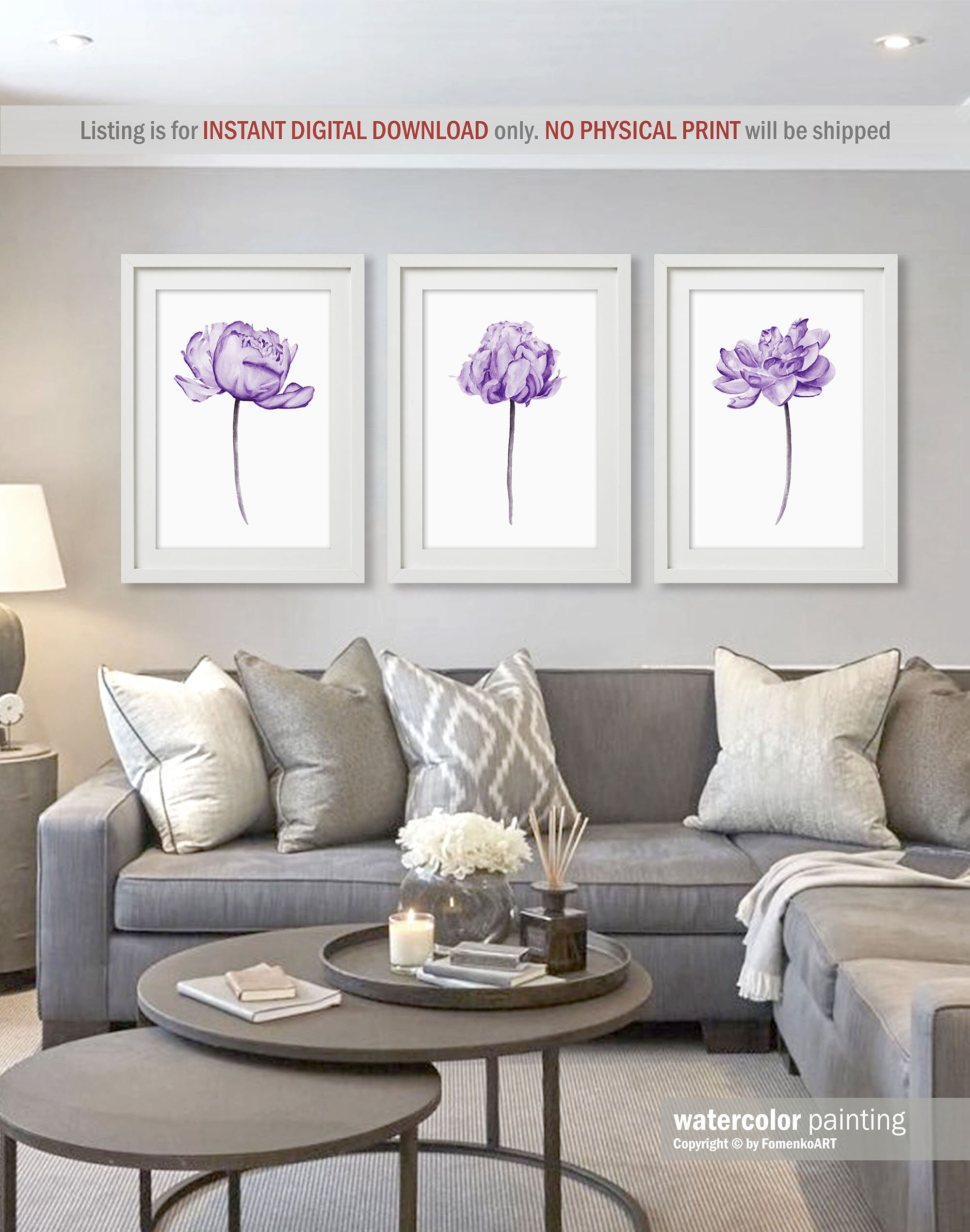 Purple wall decor Downloadable wall Art prints download Etsy