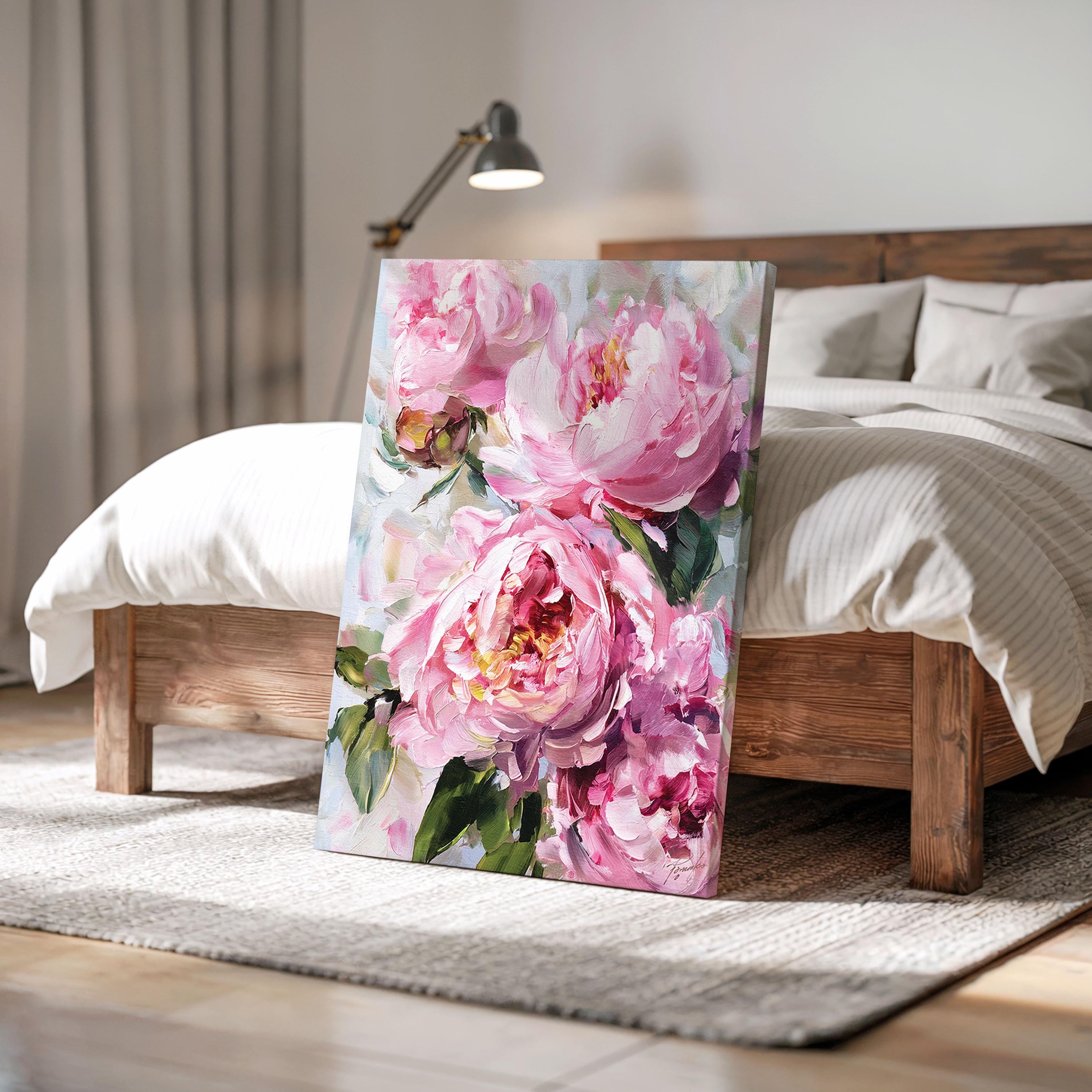 Peony Flowers Wall Art Print: Oil Painting Canvas Large Pink Floral ...
