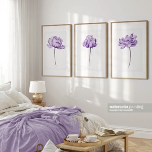 Purple room decor Watercolor flowers print Peony painting Printable wall art image 3
