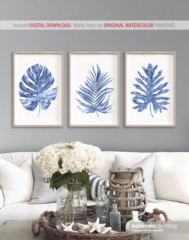 Bathroom Wall Art Palm Leaf Downloadable Prints Wall Decor | Etsy