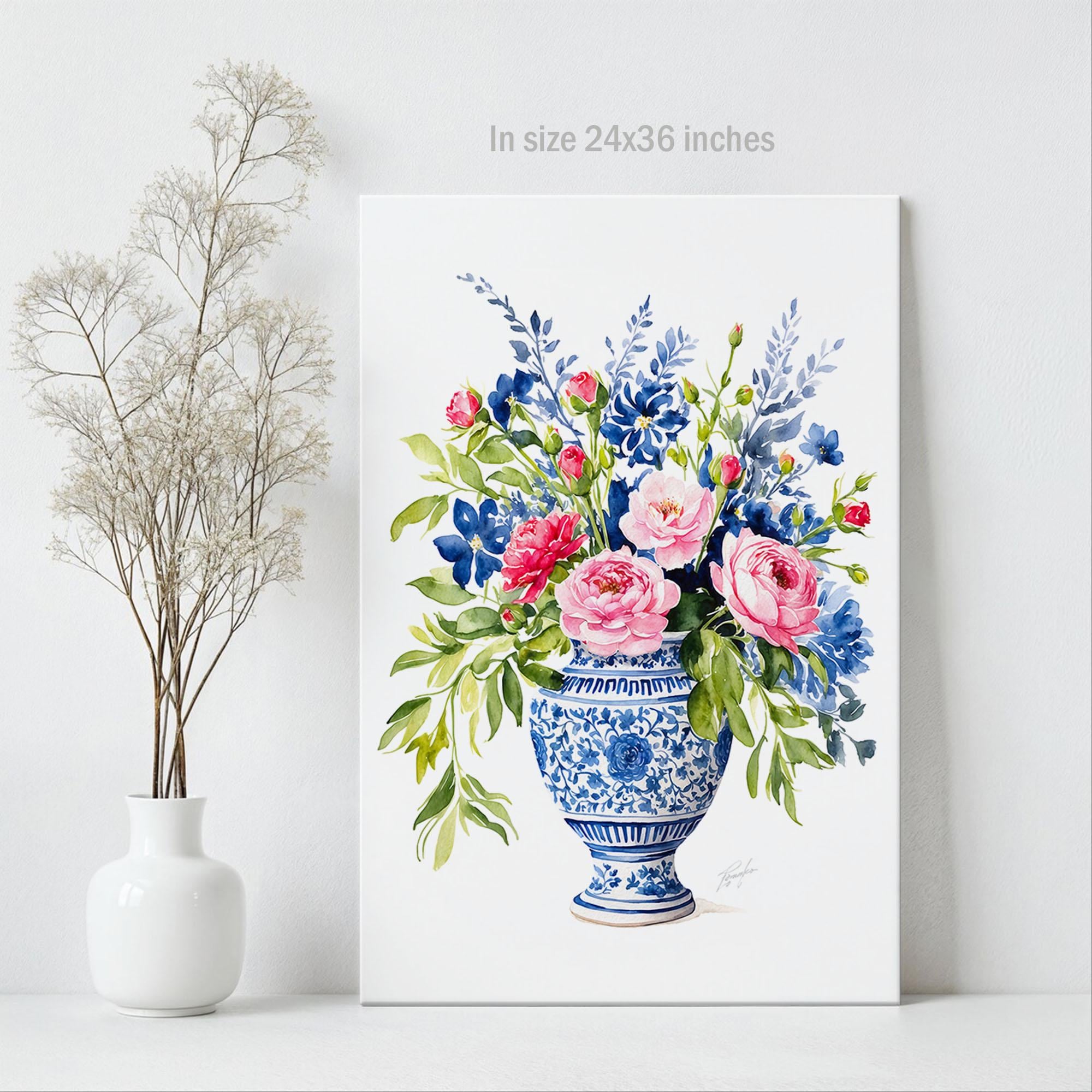 Chinese Blue Vase & Pink Peonies Wall Art Print - Chinoiserie