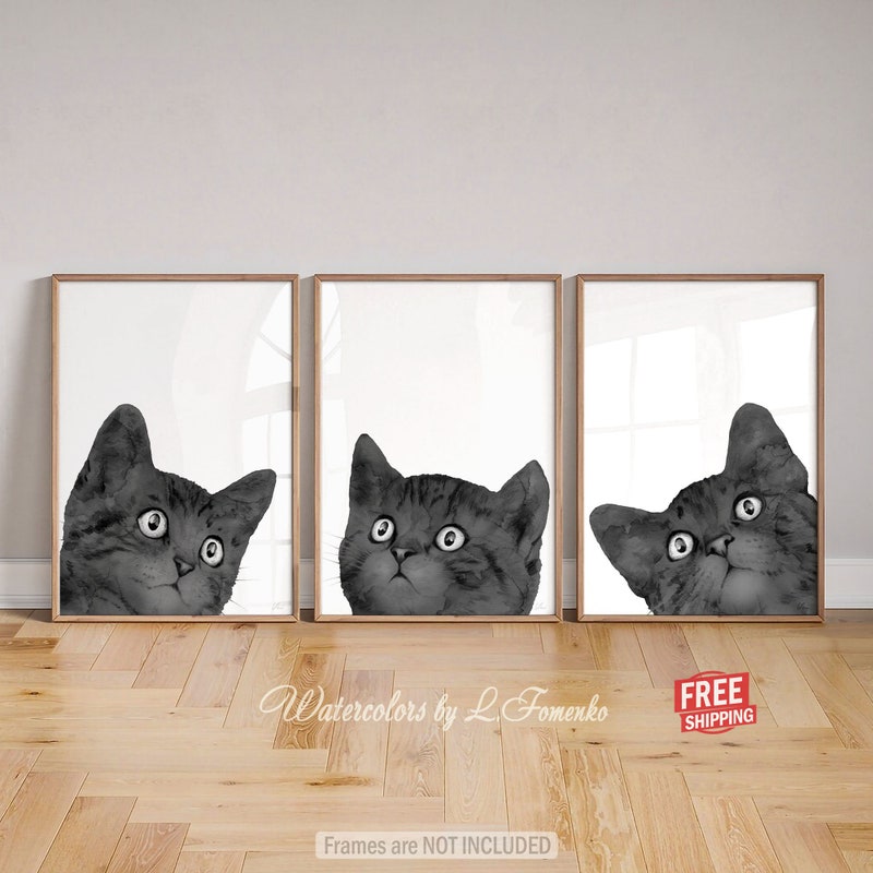 peeking black cat poster, cute cat print, home decor,... Believe Cat Poster - Etsy