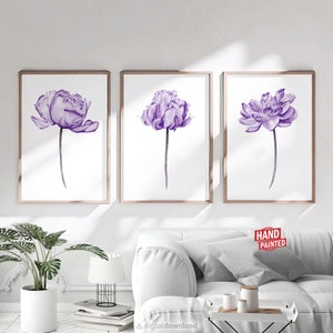 Purple room decor Watercolor flowers print Peony painting Printable wall art image 1