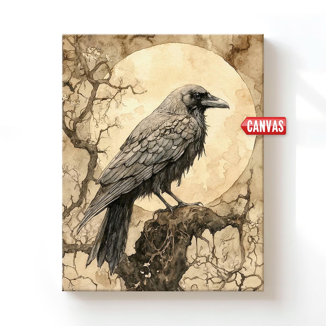 Raven Wall Art Print: Crow Bird Painting, Gothic Dark Academia Decor ...