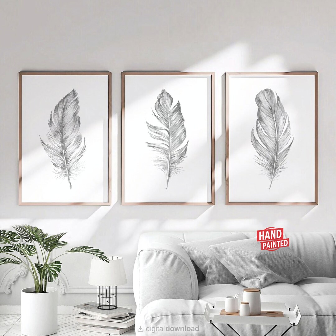 Buy Black and White Feather Wall Art Prints Minimalist Printable ...