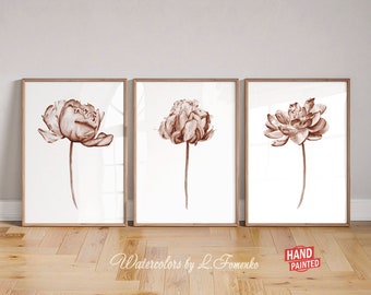 Brown wall art printable Watercolor flowers print Earthy room decor