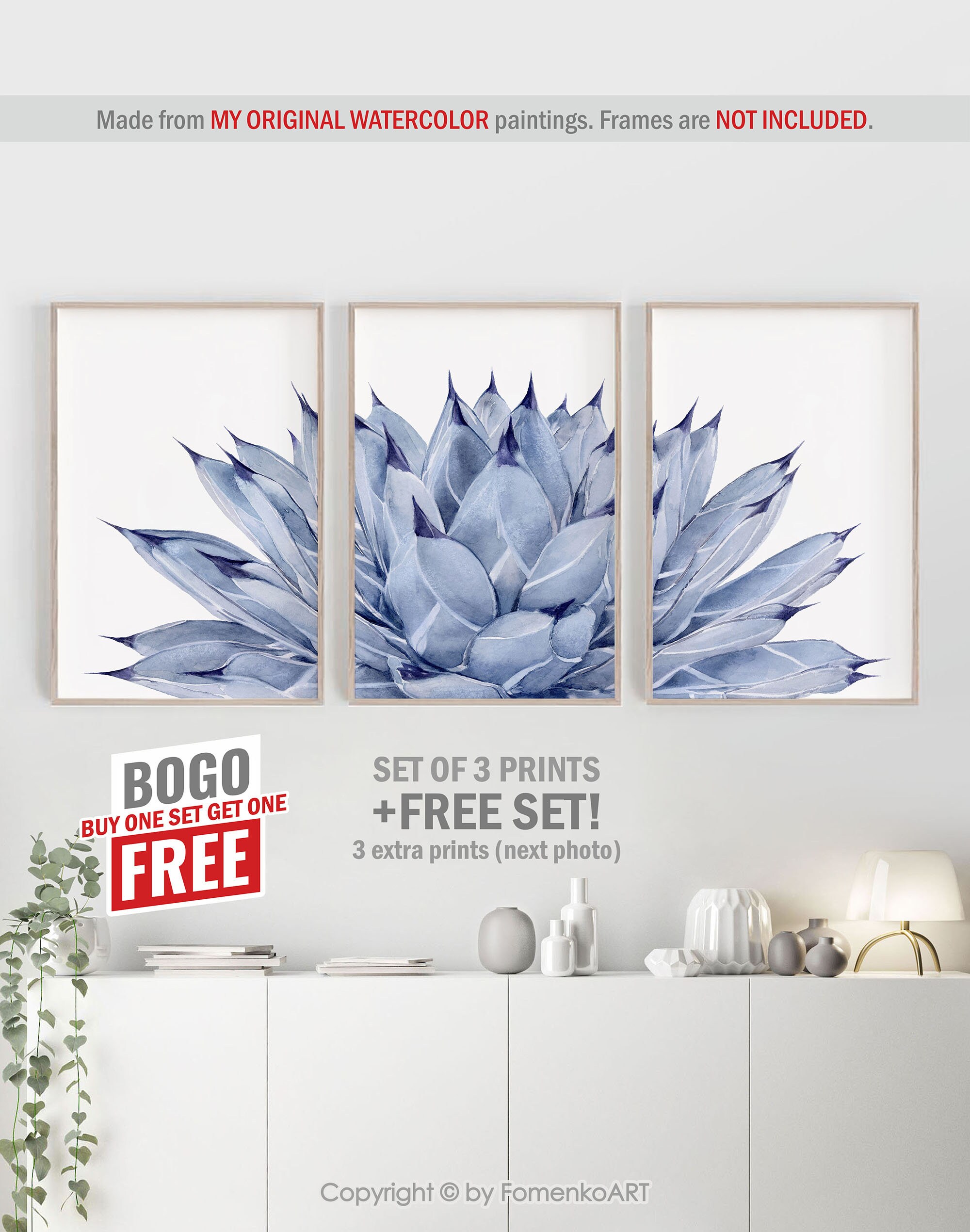 Bedroom wall decor Blue wall art Prints set of 3 Watercolor Etsy