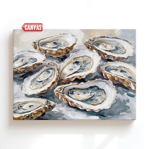 Coastal Oyster Shells Wall Art - Print Of My Oil Painting, Beach House Decor On Canvas, Hamptons Ocean Gift For Women Nautical Sea Artwork