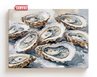 Coastal Oyster Shells Wall Art - Print Of My Oil Painting, Beach House Decor On Canvas, Hamptons Ocean Gift For Women Nautical Sea Artwork